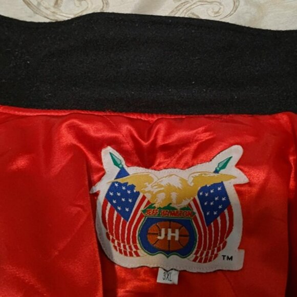 Men's Jeff Hamilton NBA logo patch bomber jacket, size 3X.  Wool and leather. - Picture 14 of 16